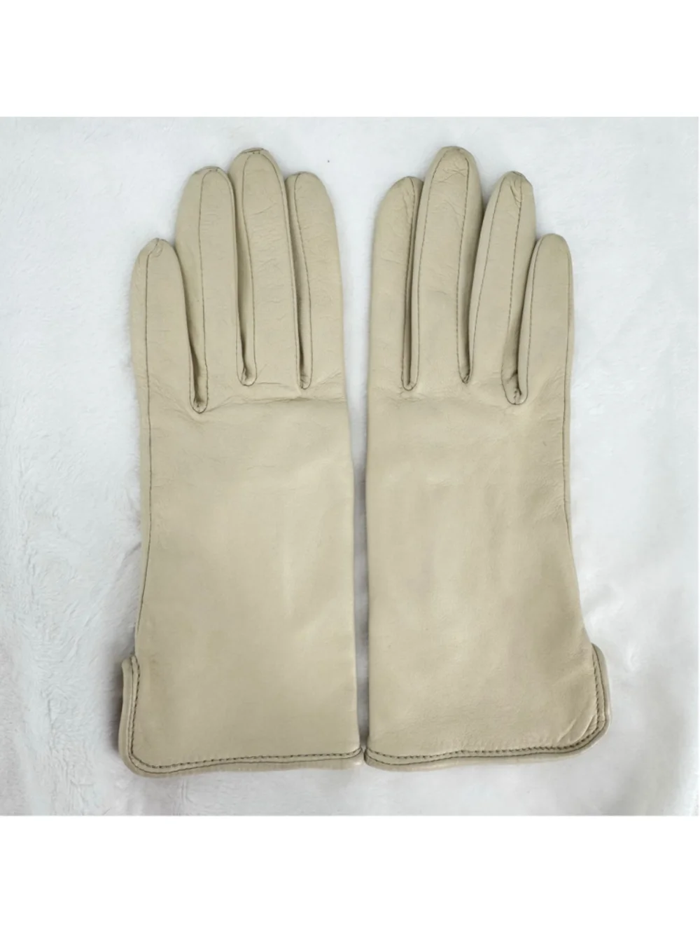 Vintage Beige Leather Gloves Preston & York Butter Soft Silk Lined Sz 6.5/Small